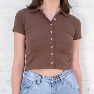 Brown cropped button shirt, one size